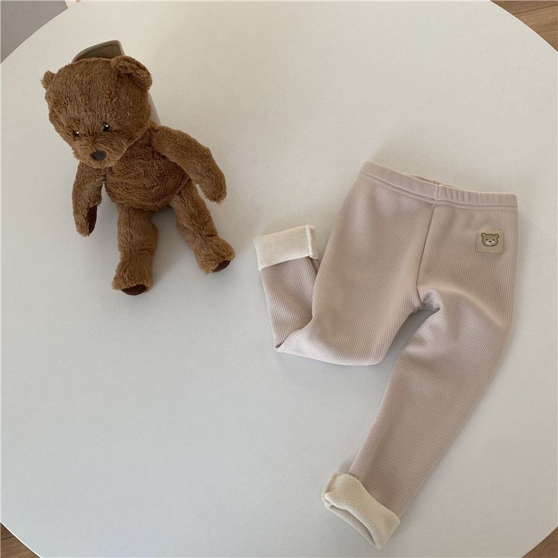 Girls' Single-layer Fleece-lined Bear Leggings