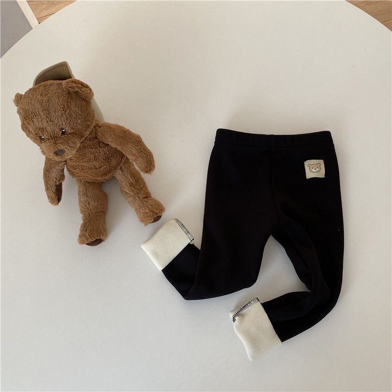 Girls' Single-layer Fleece-lined Bear Leggings