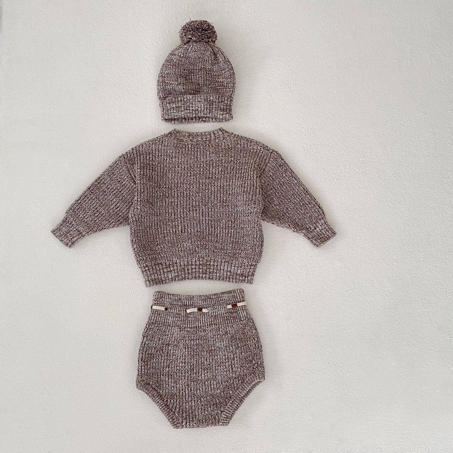 Infant Girl Knitted Hat, Top and Shorts 3-piece Set