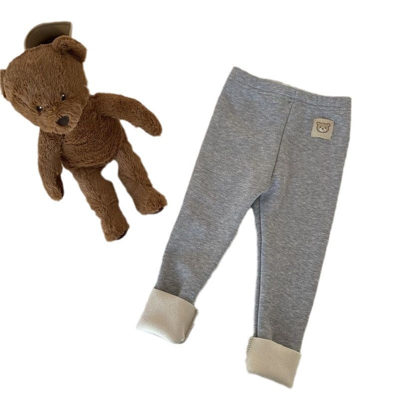 Girls' Single-layer Fleece-lined Bear Leggings