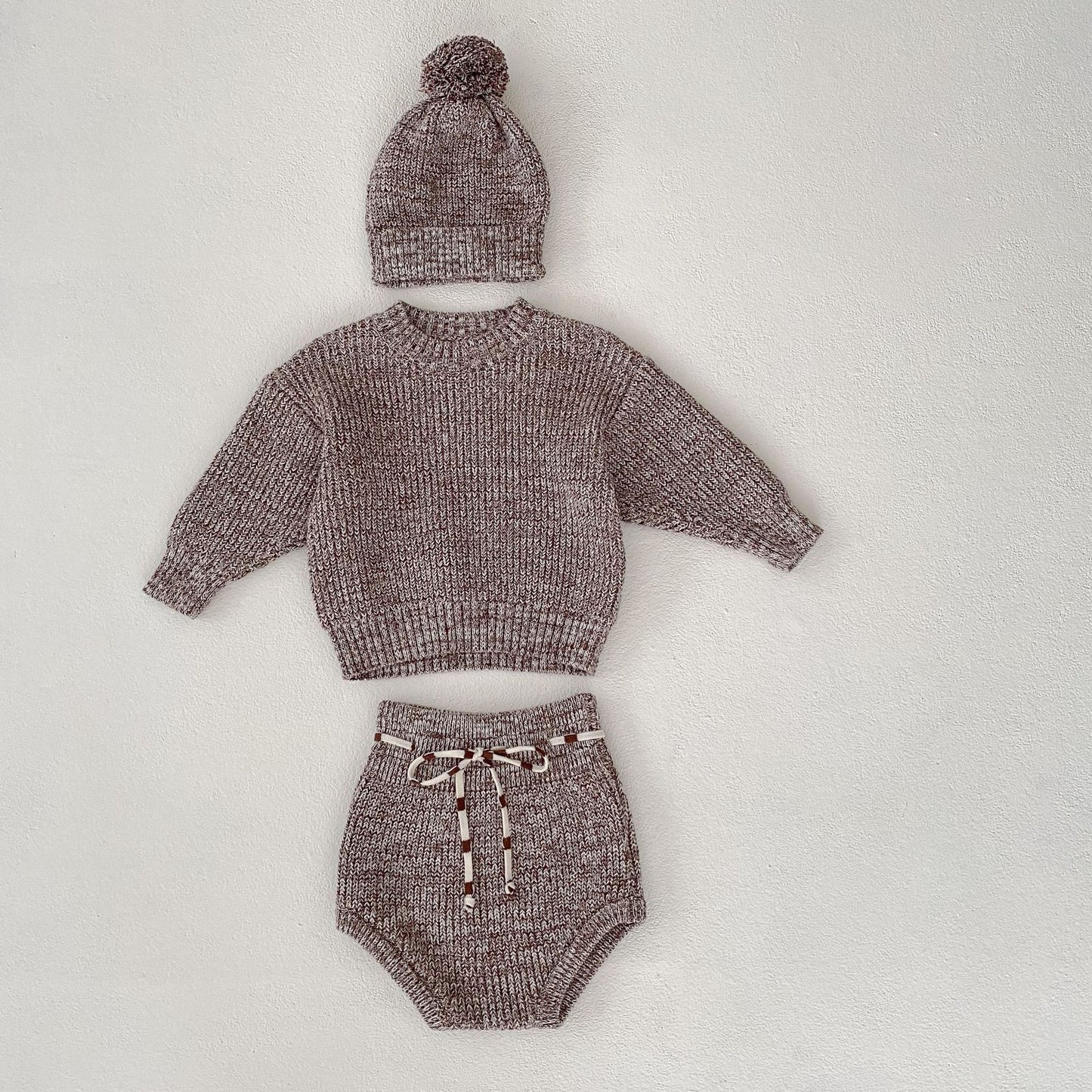 Infant Girl Knitted Hat, Top and Shorts 3-piece Set